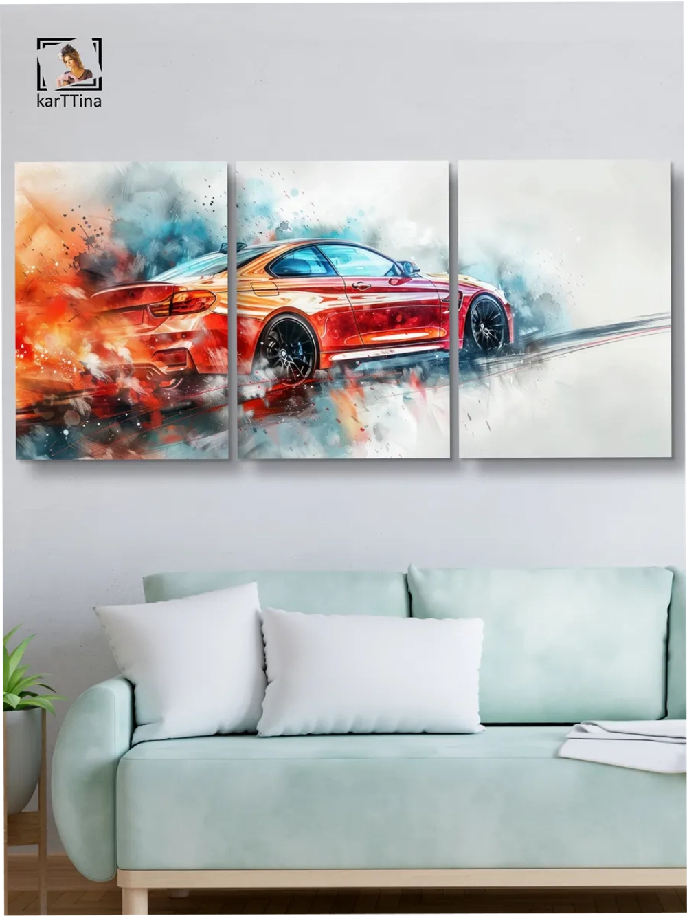 Картина Красный дрифт модульная 50x70см 3шт.