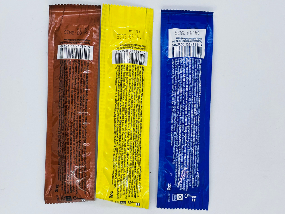Fazer Лакричные палочки набор 3 вкуса: Lakritsi Choco, Lakritsi Lemon, Tyrkisk Peber (3 шт. по 20 г), 60 г (Из Финляндии)