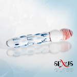 Фаллоимитатор Sexus Glass с голубыми ребрышками 20 см