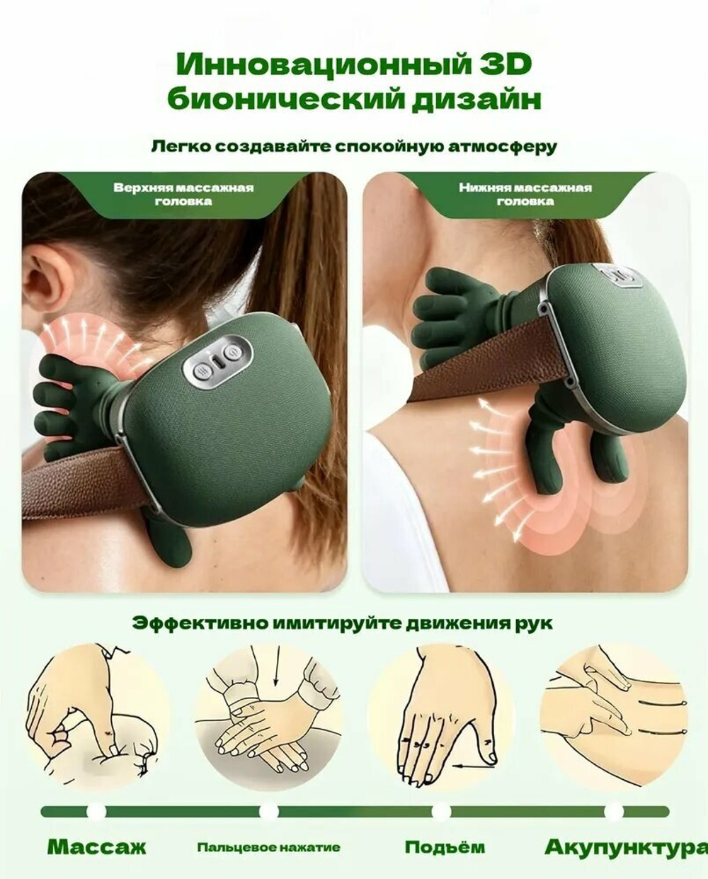 Массажер электрический, для шеи, плеч, спины, ног, 4D, с подогревом