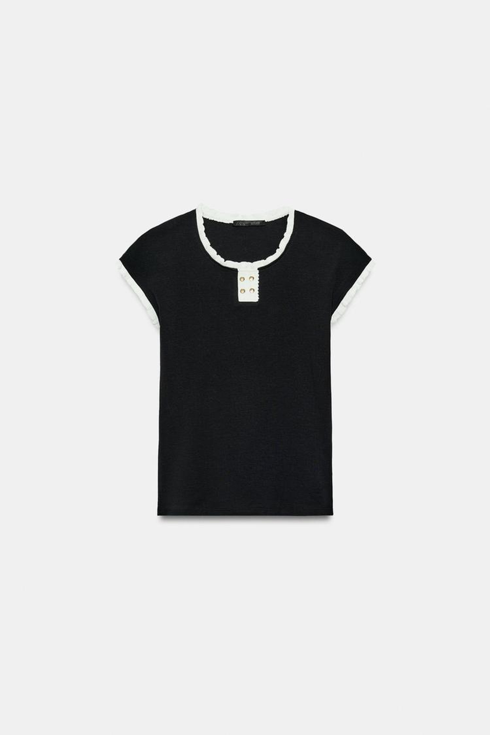 ZARA ТОП С ОКАНТОВКОЙ И ПУГОВИЦАМИ, ЧЕРНЫЙ