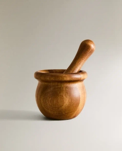 ZARA HOME ПЕСТИК И СТУПКА ИЗ ДЕРЕВА, СВЕТЛО-БЕЖЕВЫЙ