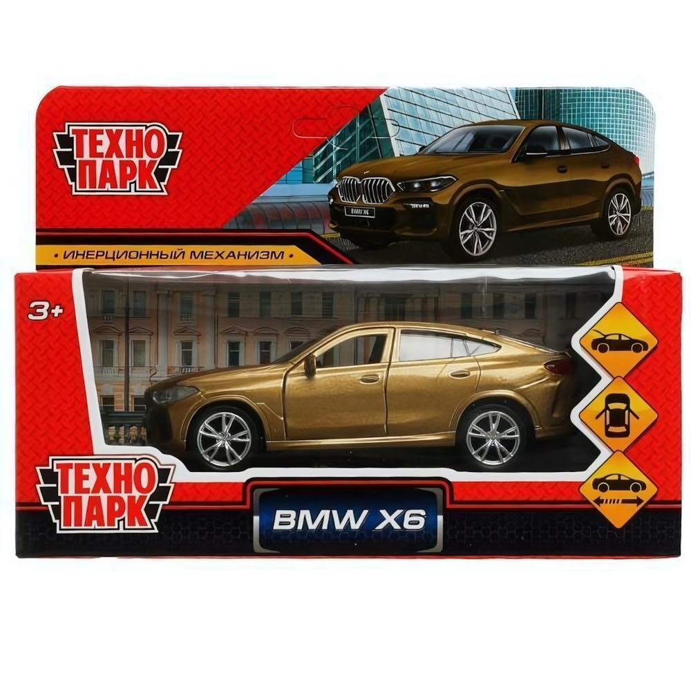 Модель ин. мет. "BMW X6" 12см, двери, бежевый, коробка X6-12MAT-BG (Технопарк)
