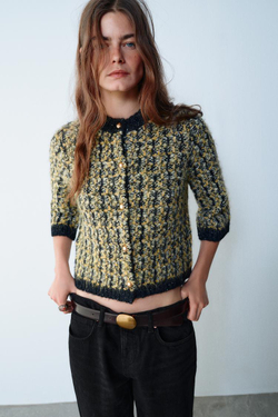 ZARA ТРИКОТАНЫЙ КАРДИГАН, ЧЕРНЫЙ/ЖЕЛТЫЙ