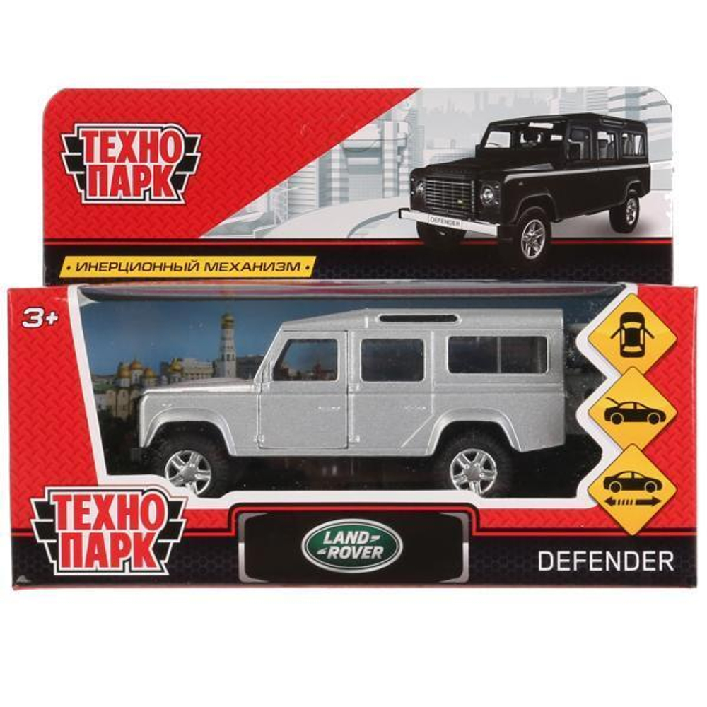 Модель ин. мет. "Land Rover Defender" 12см, открыв. двери, серебр, коробка DEFENDER-SL (Технопарк)
