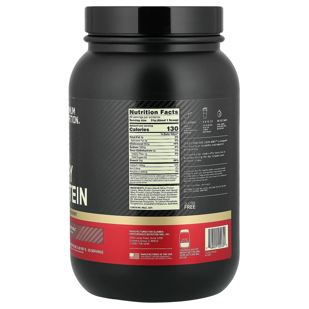 Optimum Nutrition, Gold Standard 100% Whey, шоколадный солод, 907 г (2 фунта)
