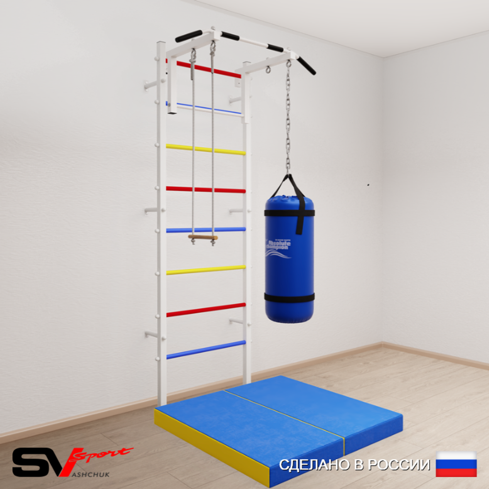 Шведская стенка Sv Sport усиленная 6127 (Турник стандарт/Трапеция/Цепь/Мешок 30кг/Мат 1м)