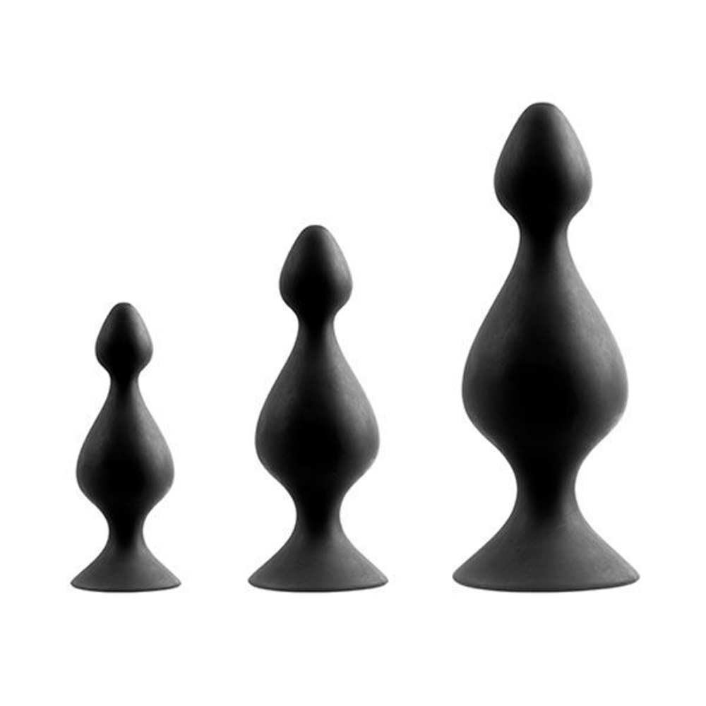 Набор из 3 чёрных анальных силиконовых втулок MENZSTUFF 3-PIECE ANAL PAWN SET (Цвет: черный)