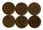 Набор из 6 шт. 5 копеек СССР 1961, 76, 82, 87, 88, 91Л VF