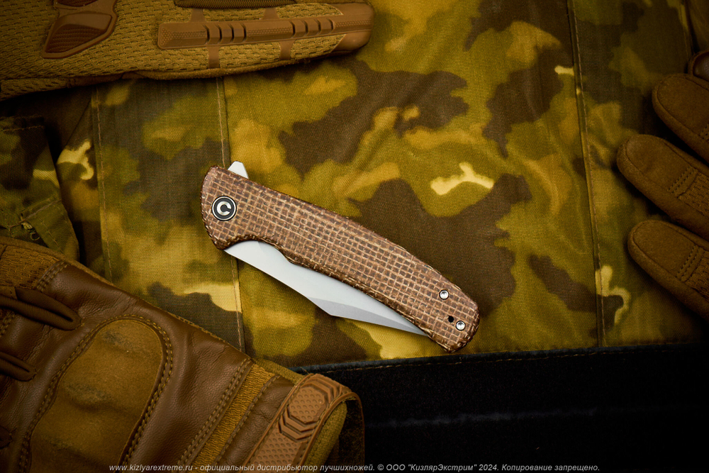 Нож Civivi Sinisys C20039-2 сталь 14C28N Silver Bead Blasted рукоять Brown Burlap Micarta