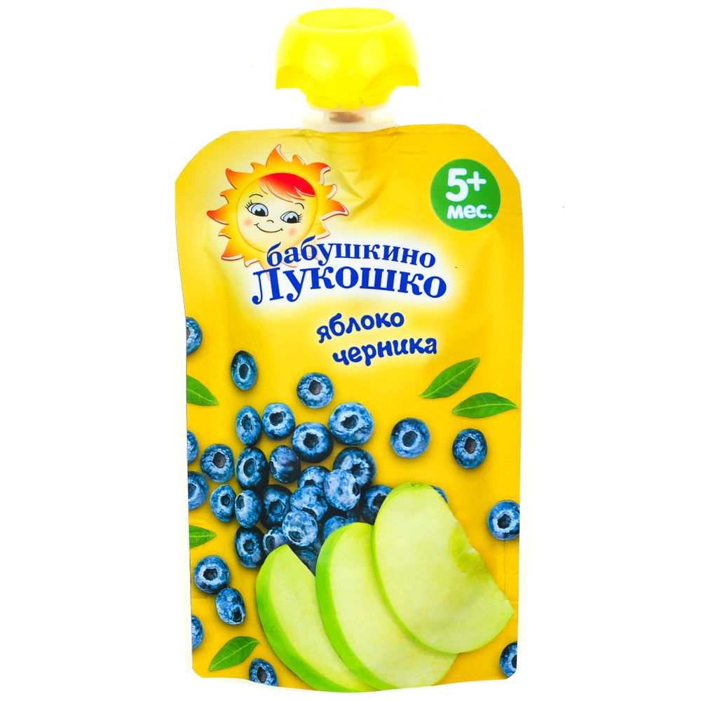 Пюре Бабушкино Лукошко 90 г Яблоко черника, мяг. упаковка