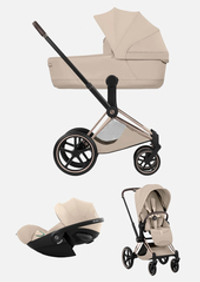 Cybex Priam 5 Style, в цвете Cozy Beige (шасси Rose Gold) + автокресло Cybex Cloud G3
