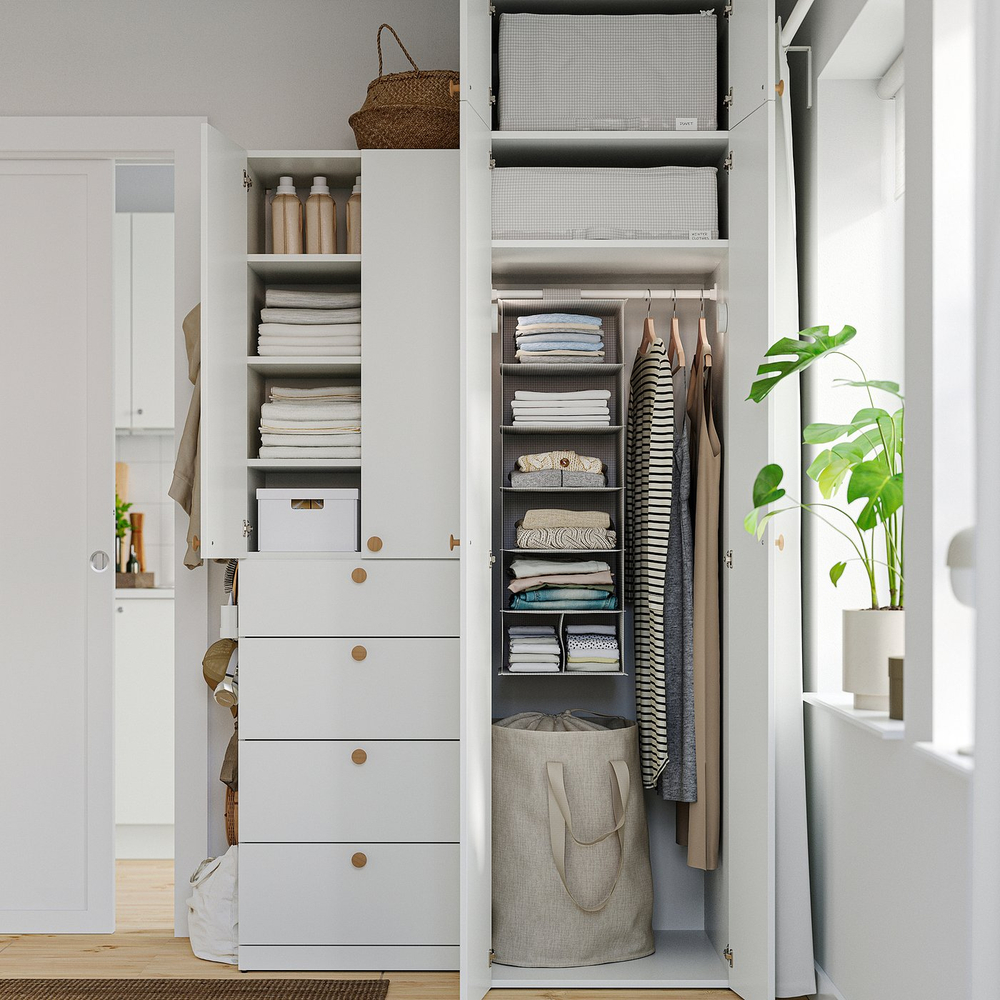 IKEA STUK  (ИКЕА СТУК)  -  Подвесные полки, 7 отделений - белый/чёрный 30x30x90 см