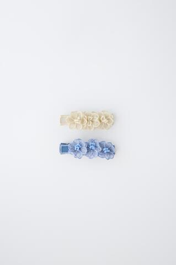 ZARA НАБОР ИЗ ДВУХ ЗАКОЛОК-АВТОМАТОВ С ЦВЕТАМИ , ЭКРЮ