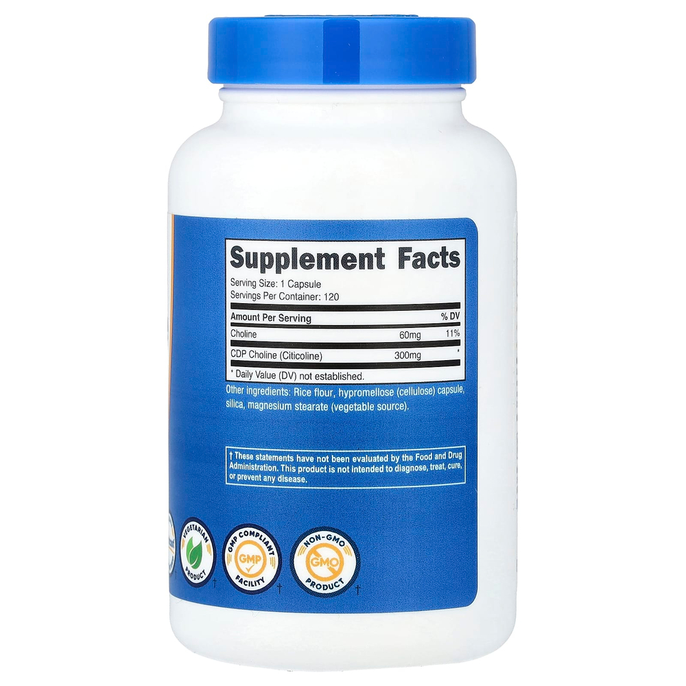 Nutricost, CDP Choline, цитиколин, 300 мг, 120 капсул
