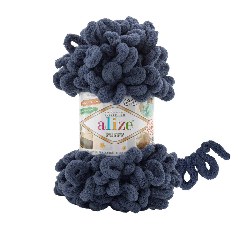Пуффи (Puffy) пряжа Alize 100%микрополиэстер 5х100г/9,2 м 900 темно-джинсовый