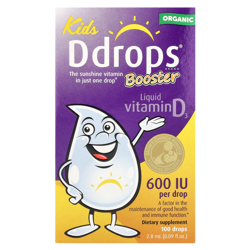 Ddrops, Kids, Booster, органический жидкий витамин D3, 15 мкг (600 МЕ), 2,8 мл (0,09 жидк. унции)