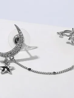 Серьга "Каффа" месяц на цепочке, цвет белый в серебре