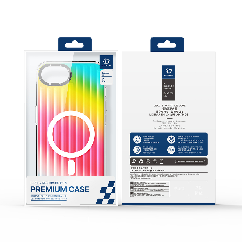 Усиленный прозрачный чехол (Gradient Rainbow) с поддержкой MagSafe от Dux Ducis для iPhone 16e и 17e, серия Zest Series Case
