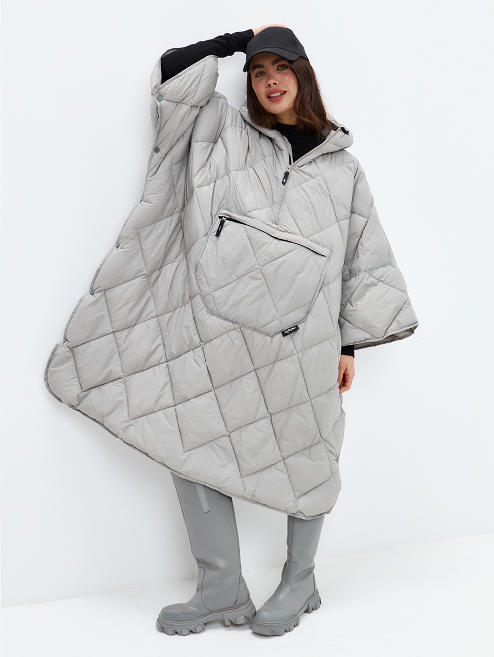 Утеплённое пончо 3 в 1 Shikotan grey unisex