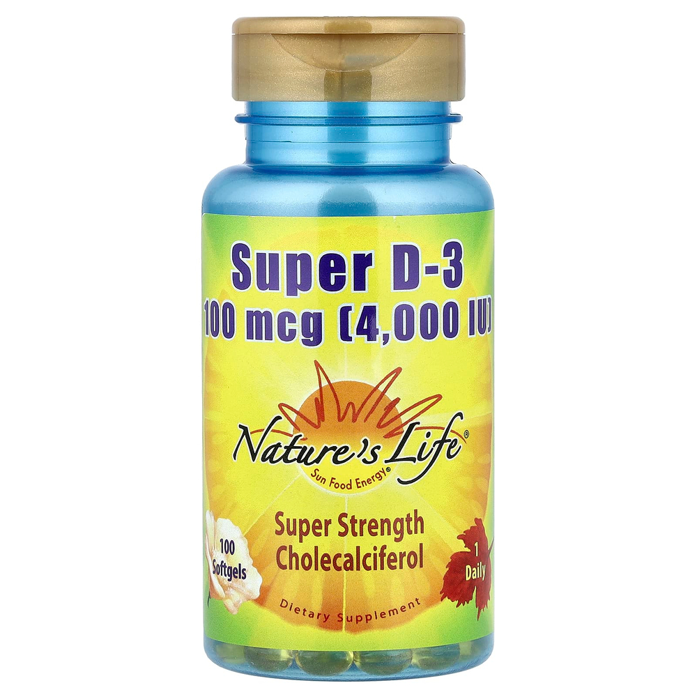 Nature's Life, Super D-3, 100 мкг (4000 МЕ), 100 мягких таблеток
