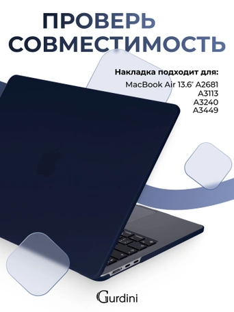 Чехол накладка Gurdini для Macbook Air 13.6" 2022 (A2681) пластик матовый Navy blue
