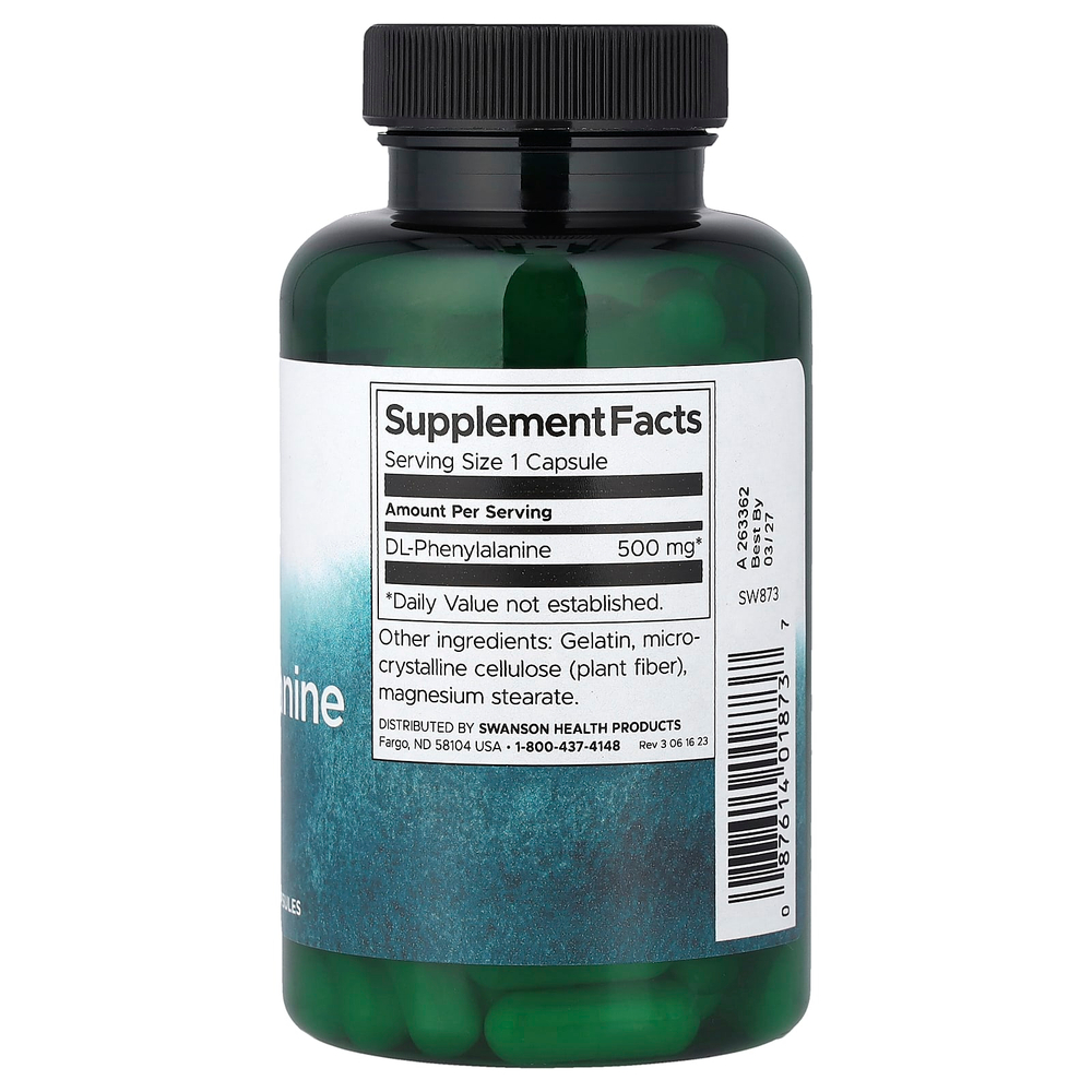 Swanson Vitamins, DL-фенилаланин, 500 мг, 100 капсул