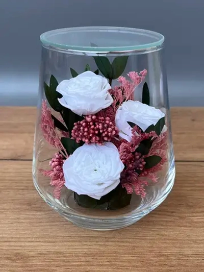 натуральные кустовые розы в стекле, вакуум*