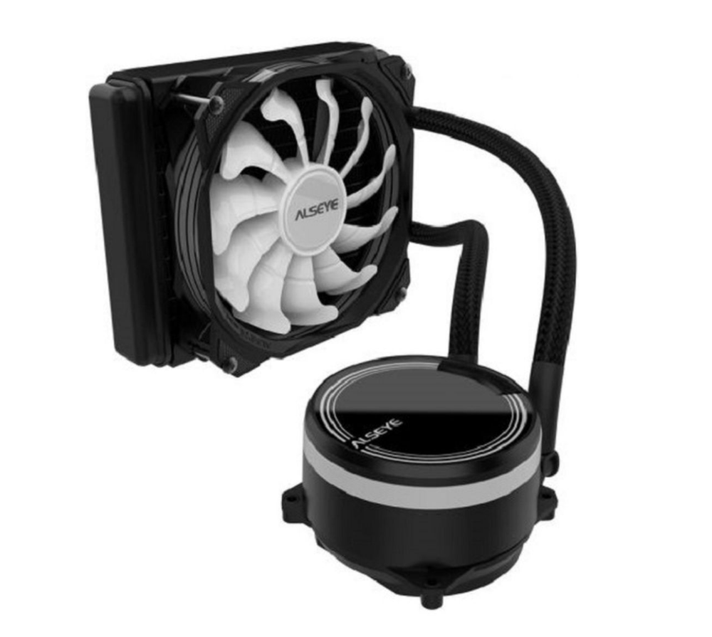 Жидкостное охлаждение Alseye M120, 1х120мм, 800~2000rpm, 4-pin, Al, черный/ARGB, 1 секция, 77.6CFM, 37.3дБ, INTEL 1200/115x/775/2066/2011/1366, AMD AM5/AM4/AM3(+)/AM2(+)FM1 (AS.02.01.0007)