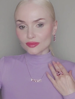 Колье Мираж с дорожкой розовых кубиков Swarovski