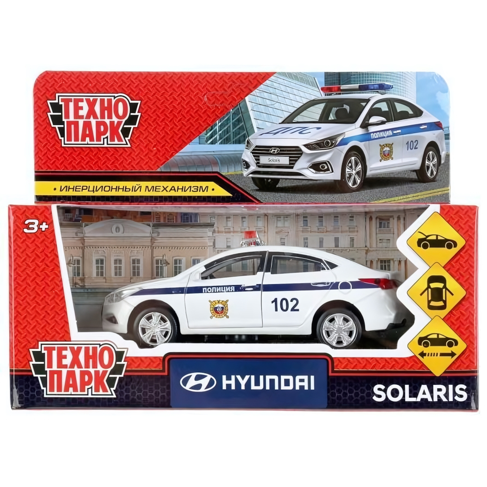 Модель ин.мет. "hyundai solaris полиция" 12см, откр.двери, белый в коробка SOLARIS2-12POL-WH(Технопарк)
