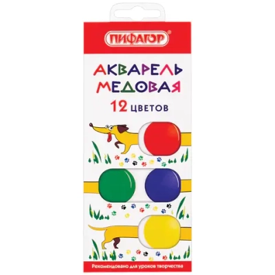 Краски акварельные "ВЕСЕЛАЯ ТАКСА" медовые 12 цветов