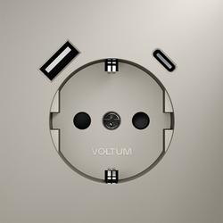 Розетка встраиваемая VOLTUM S70 с заземлением и защитными шторками, 16А, с USB, A+С, (кашемир)