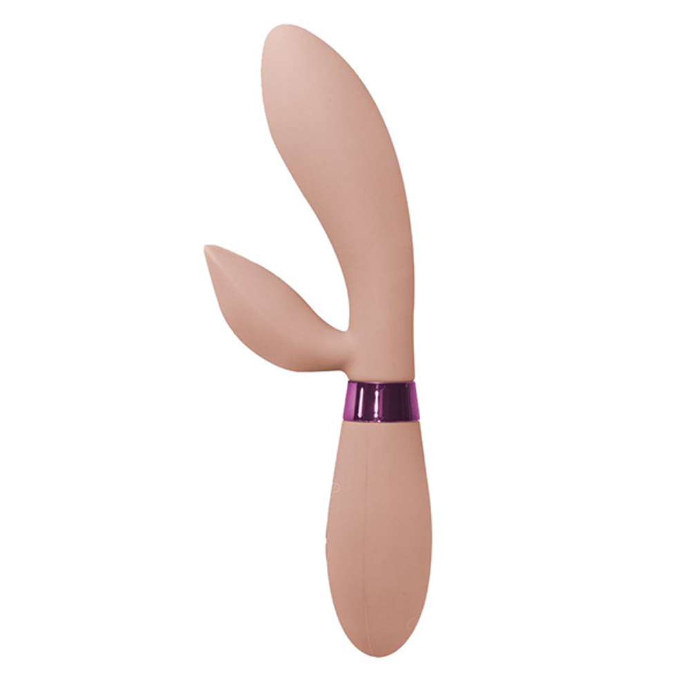 Бежевый вибратор 20,5см с клиторальным отростком Indeep Leyla Beige