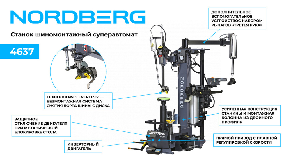 NORDBERG (4637) Станок шиномонтажный суперавтомат, до 30" с автоматической монтажной головкой, серый