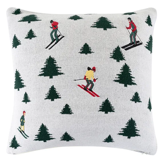 Подушка вязаная с новогодним рисунком Лыжники из коллекции new year essential, 45x45 см
