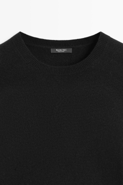 Massimo Dutti Вязаный свитер с круглым вырезом из смесовой шерсти, черный