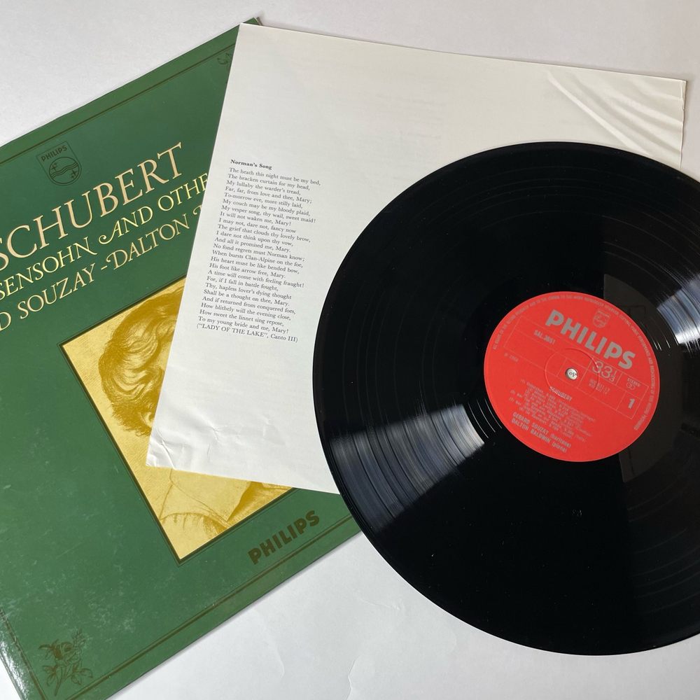 Винтажная виниловая пластинка LP Schubert Шуберт, Gerard Souzay, Dalton Baldwin, Der Musensohn (15 Ausgesuchte Schubert Lieder) (Нидерланды 1974)