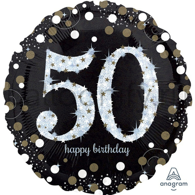 Фольгированная фигура, круг, HB Sparkling Birthday 50 gold S55,18"/46СМ
