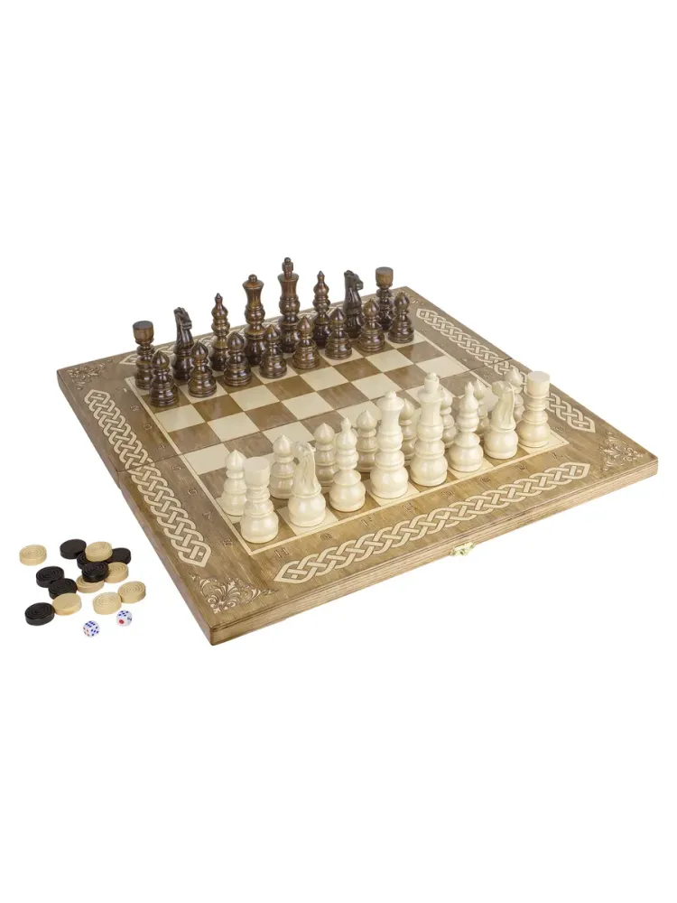 Шахматы + Шашки + Нарды 3 в 1 "Амбассадор 5", 50 см, ясень, Partida