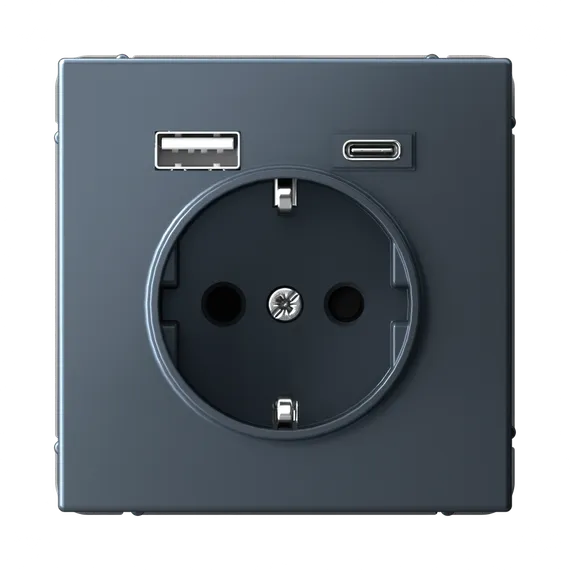 Розетка с USB A+C с заземлением и защитными шторками Systeme Electric ArtGallery Грифель GAL000732