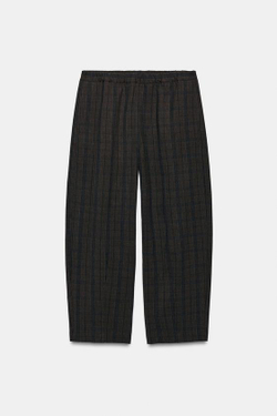 ZARA БРЮКИ BARREL В КЛЕТКУ, МОРСКОЙ СИНИЙ