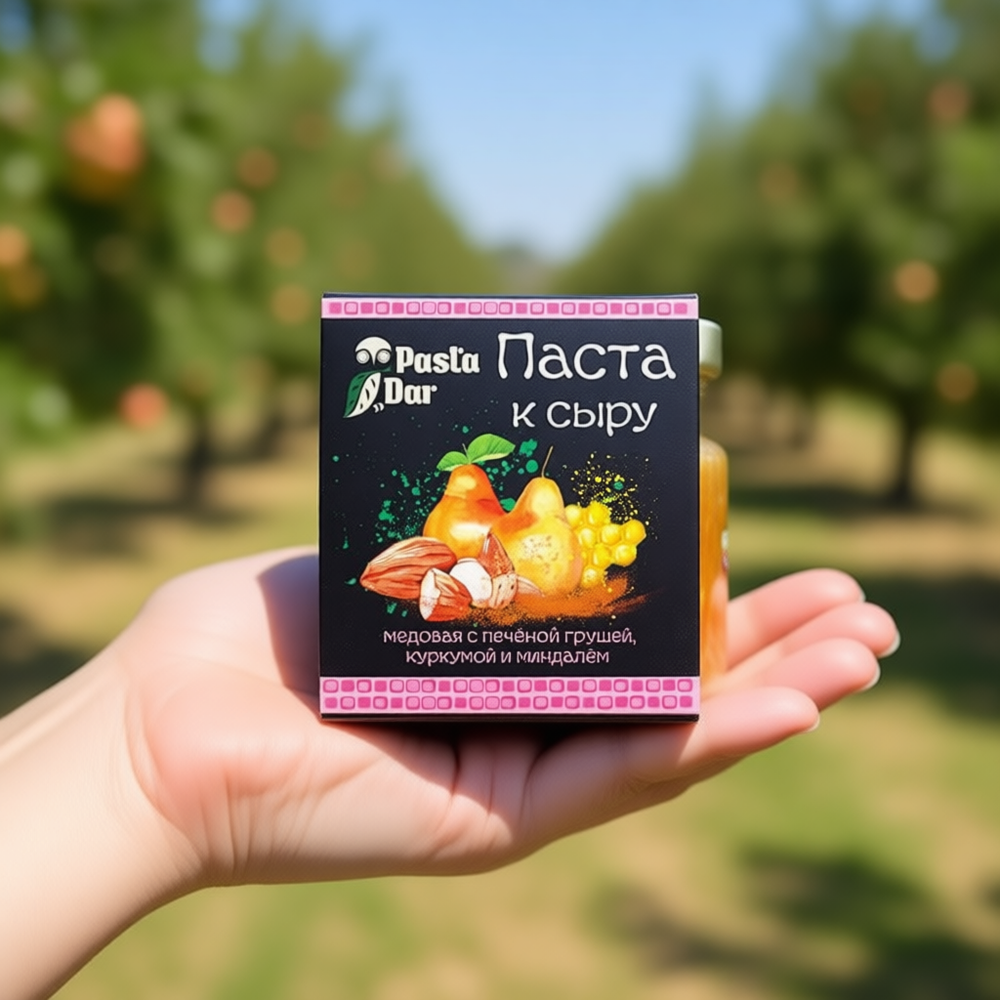 Паста к сыру медовая с печёной грушей, куркумой и миндалём