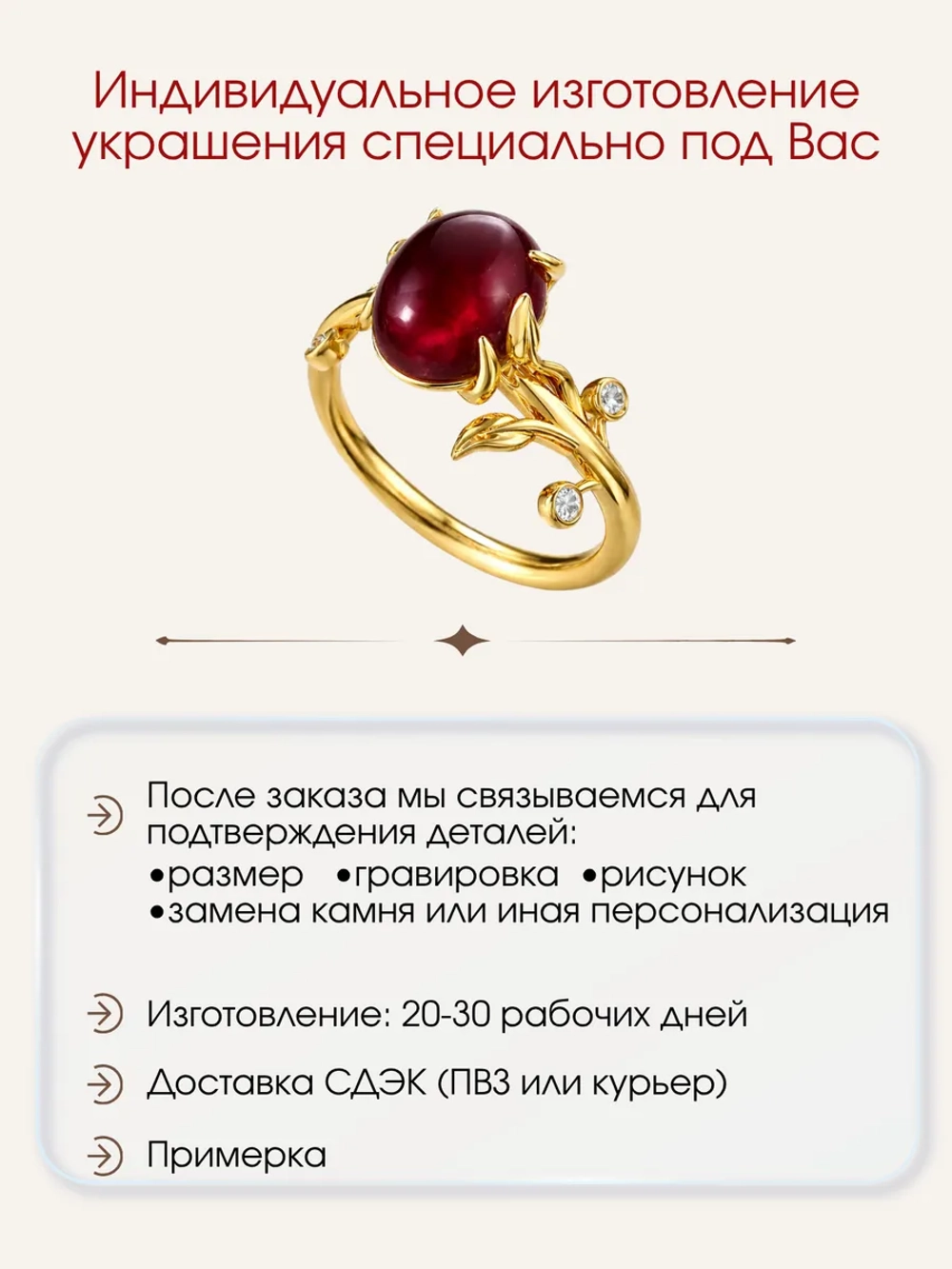 Кольцо с гранатом и муассанитами, серебро 925, родий