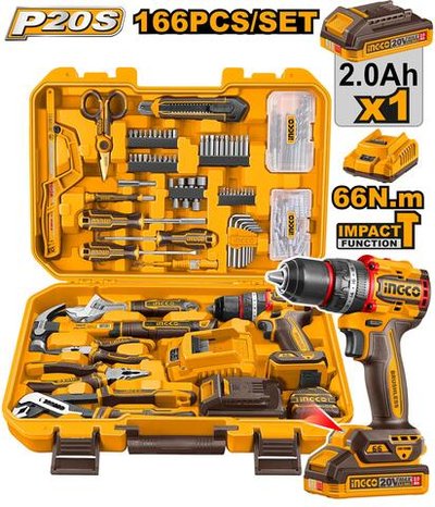 Набор шуруповерта и ручного инструмента 166 шт INGCO HKTHP41662 INDUSTRIAL