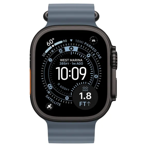 Часы Apple Watch Ultra 3, 2025, 49 мм, титан чёрного цвета, ремешок Ocean цвета «якорный синий»