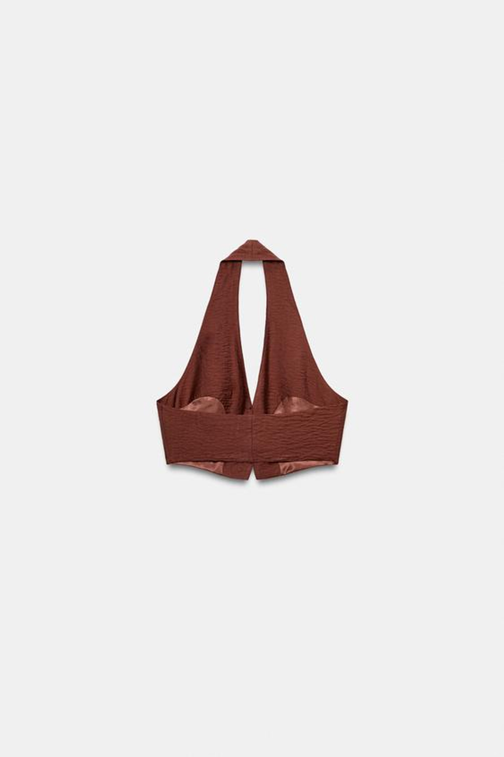 ZARA УКОРОЧЕННЫЙ ТОП С ГОРЛОВИНОЙ ХАЛТЕР, ТЕМНЫЙ ЧЕРЕПИЧНЫЙ
