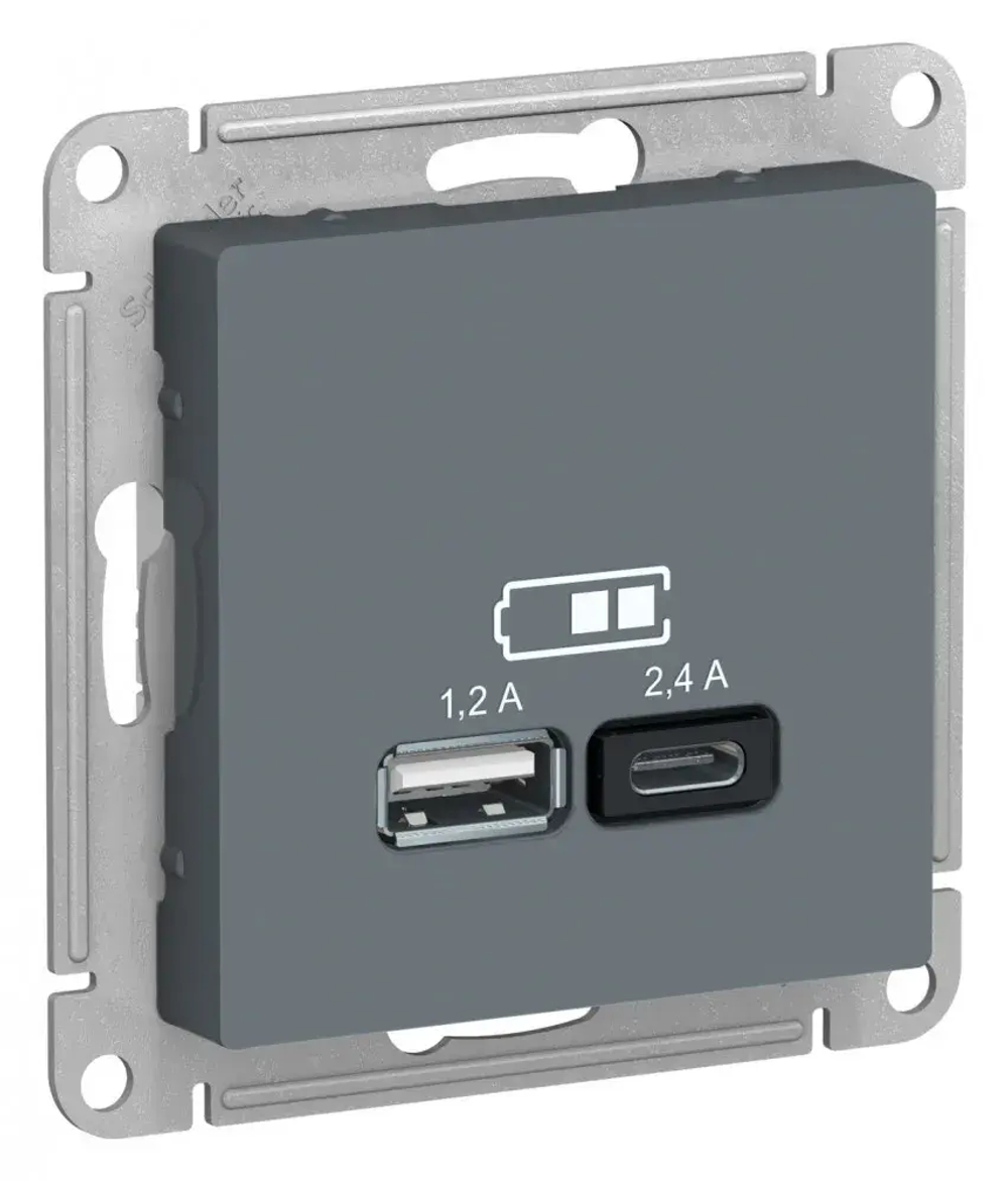 ATLASDESIGN USB РОЗЕТКА А+С, 5В/2,4А, 2х5В/1,2А, механизм, ГРИФЕЛЬ