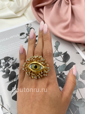 Кольцо Скиап. крупное золотистое в форме глаза со стразами