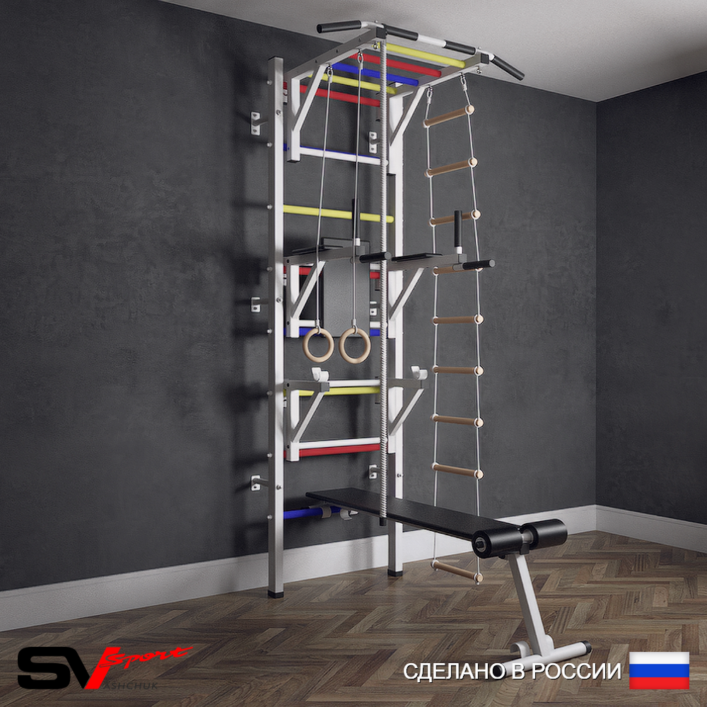 Шведская стенка Sv Sport (Турник рукоход/Брусья/Стойка/Скамья/Канат/Кольца/Лестница)